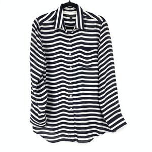 Banana Republic Long Sleeve Button Front Blouse Womens Sz S Blue White Striped